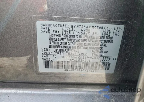2015 Nissan Sentra S from USA, damaged, VIN 3N1AB7AP3FY371142